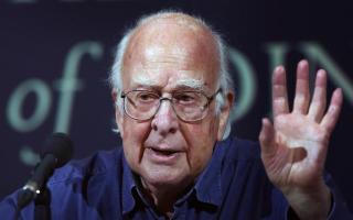 Professor Peter Higgs speaking to the media at a press conference in Edinburgh after being awarded the Nobel Prize for Physics in 2013