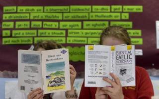 Schoolchildren studying Gaelic
