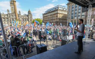 Humza Yousaf addressing the crowd at today's rally in Glasgow