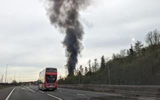 Smoke was visible from the motorway