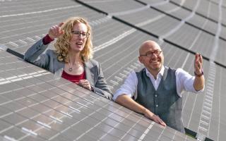 Greens co-leaders Patrick Harvie and Lorna Slater pictured at a solar farm