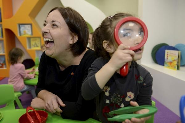 Kezia Dugdale visits a nursery school in Glasgow