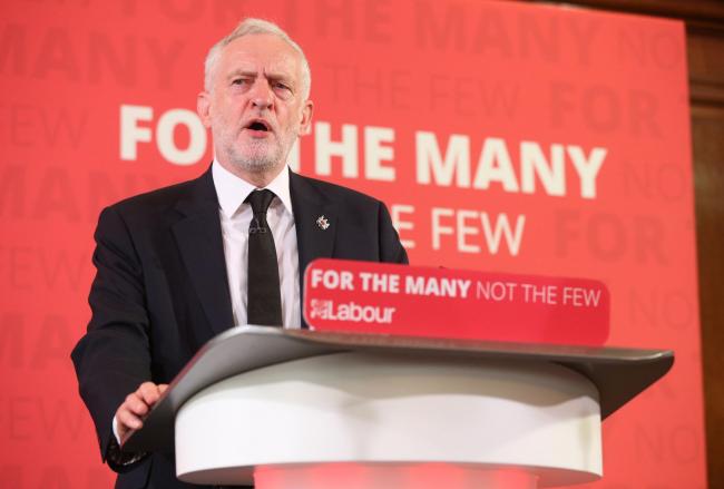 Labour leader Jeremy Corbyn addresses activists for the first time since campaigning resumed following the Manchester bombing