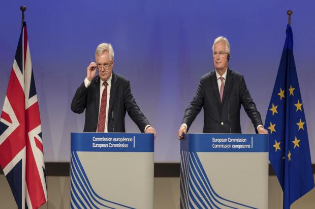 The EU chief Brexit negotiator Michel Barnier, right, and British Secretary of State David Davis. Photograph: AP Photo/Geert Vanden Wijngaert