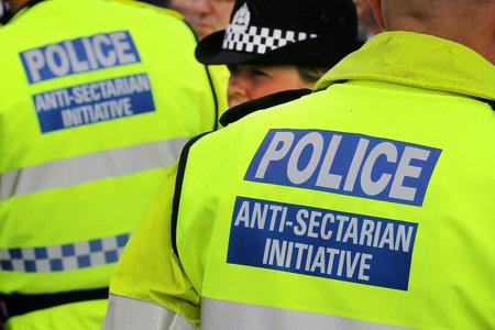 The National: Police wearing Anti-Sectarian Initiative jackets at the Old Firm match between  Rangers and  Celtic at Ibrox. PRESS ASSOCIATION
