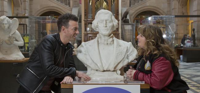 Comedians Des Clarke and Janet Godley are backing the See Me campaign, I Can Talk About Mental health Here, in Kelvingrove Museum and Art Galleries