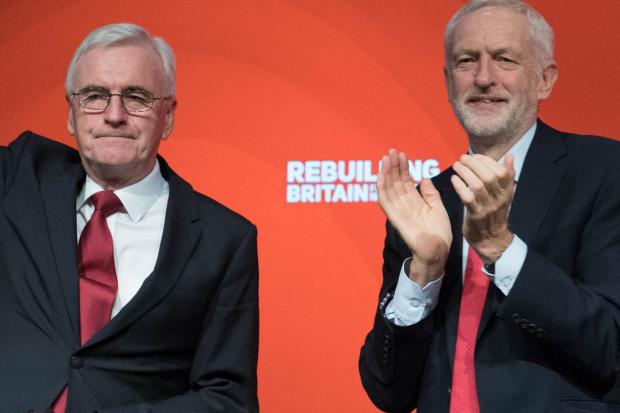 Labour leader Jeremy Corbyn (right) and Shadow Chancellor of the Exchequer John McDonnell after his speech at the Labour Party's annual conference at the Arena and Convention Centre (ACC), in Liverpool. PRESS ASSOCIATION Photo. Picture date: Monday Se