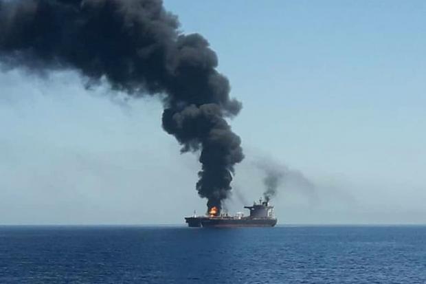 The tanker went on fire after being allegedly attacked in the Gulf of Oman
